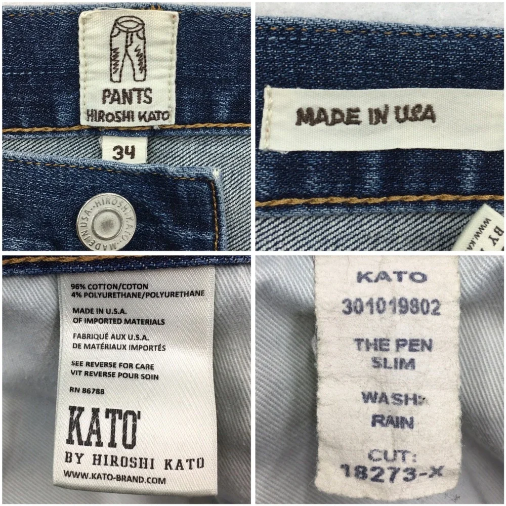 Kato by Hiroshi Kato The Pen Slim Selvedge Jeans Blue Rain Wash Mens 34 USA Made